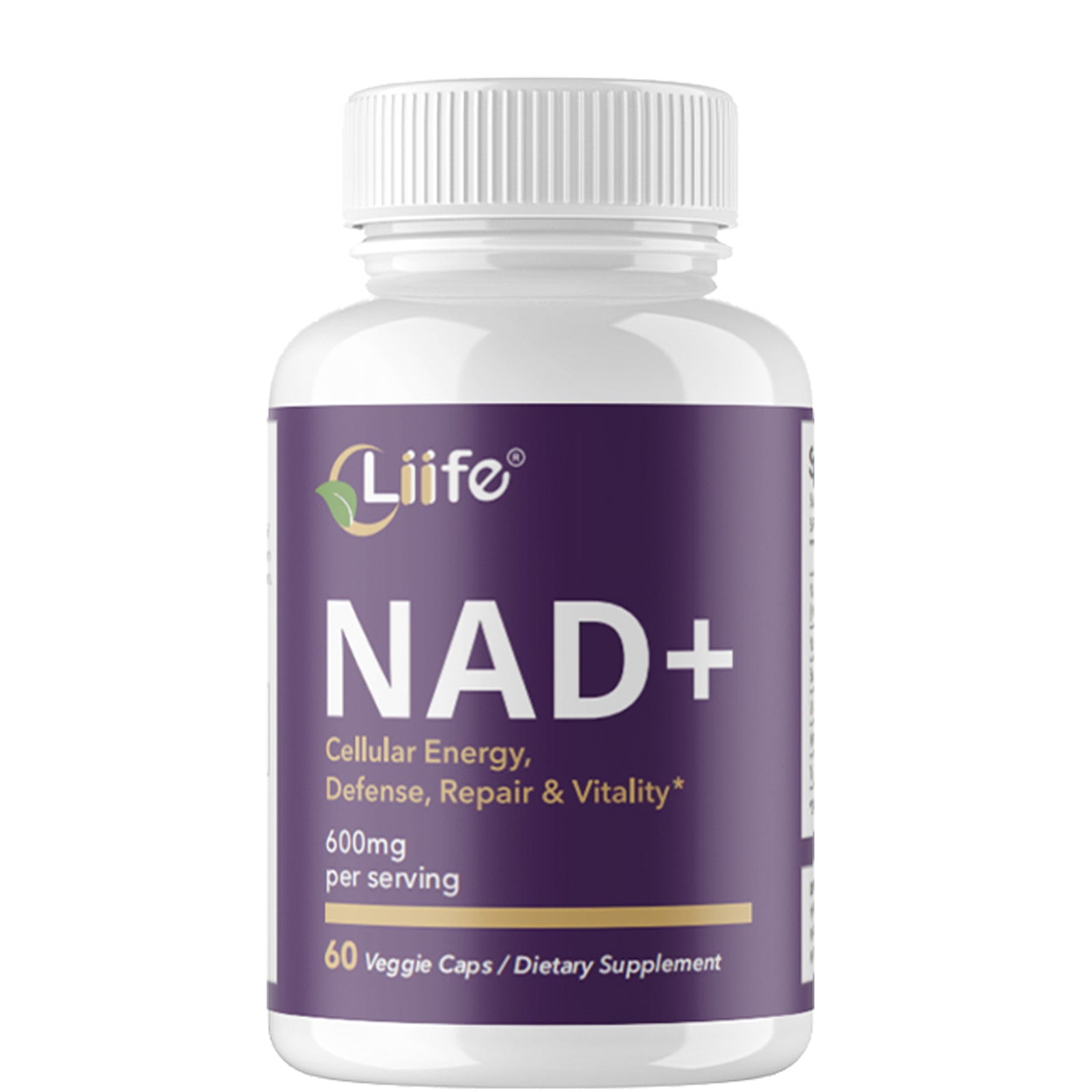 LIIFE Nicotinamide Adenine Dinucleotide 600mg, with Nicotinamide, Curcumin, Supports Anti-Aging, Cellular Renewal & Immune Defense, 60 Veggie Capsules