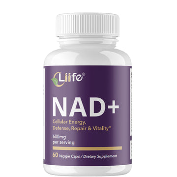 LIIFE Nicotinamide Adenine Dinucleotide 600mg, with Nicotinamide, Curcumin, Supports Anti-Aging, Cellular Renewal & Immune Defense, 60 Veggie Capsules