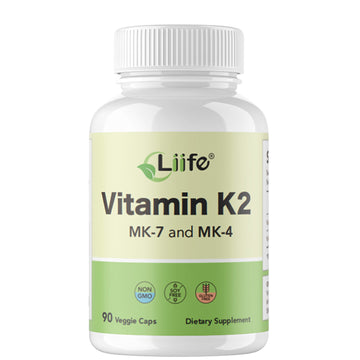 LIIFE Vitamin K2 600mcg Supplement with MK-7 100mcg & MK-4 500mcg,90 Vegetable Capsules for Bone & Cardiovascular Health | Non-GMO & Gluten Free