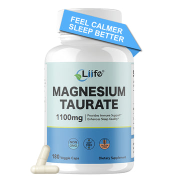LIIFE Magnesium Taurate 1100mg -180 Vegetarian Capsules-200MG Elemental Magnesium Per Serving - Supports restful Sleep & Helps Maintain Healthy Muscle Function