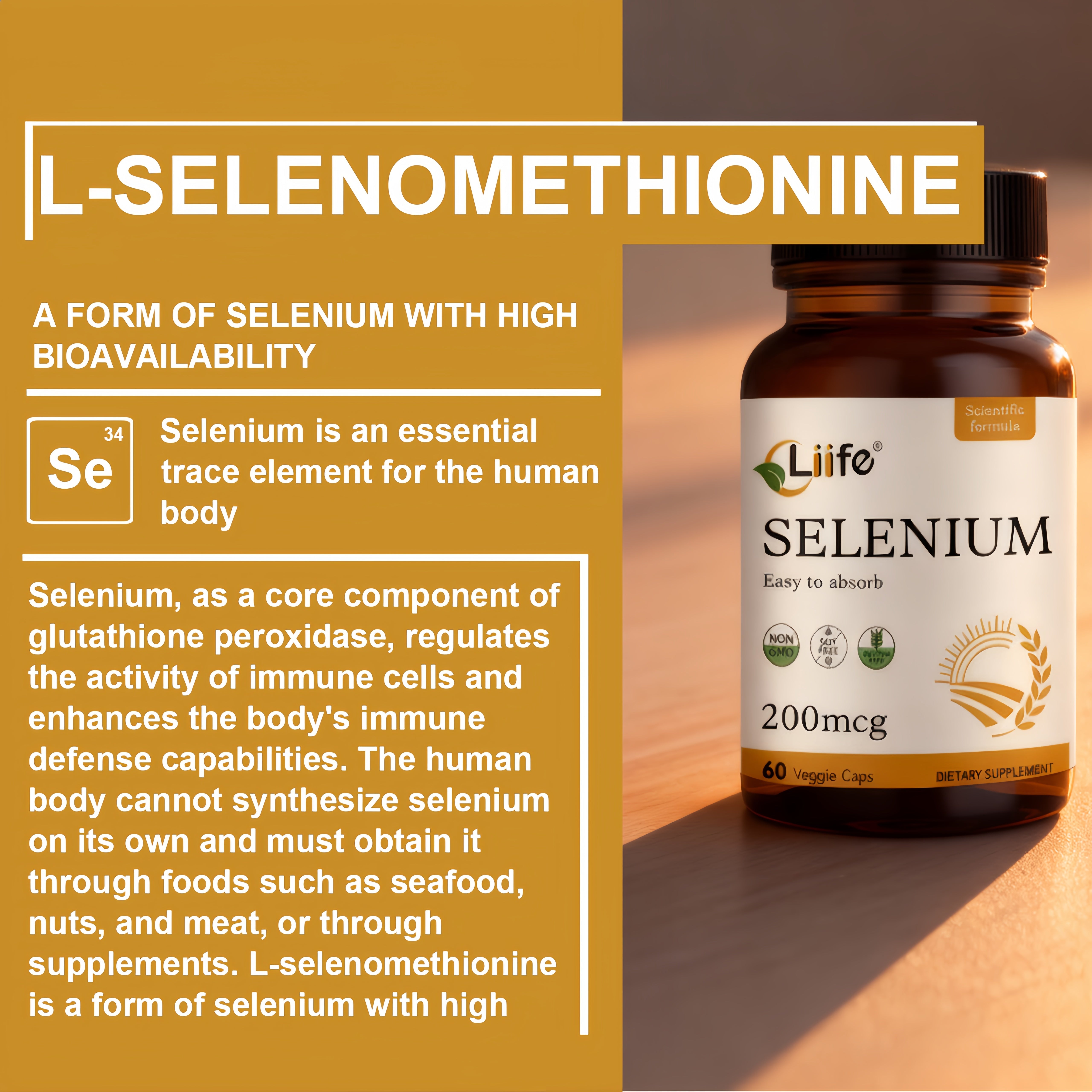 LIIFE Selenium 200 mcg-L-Selenomethionine with Vitamin E & Vitamin B2- Antioxidant for Energy, Heart, & Immune Support