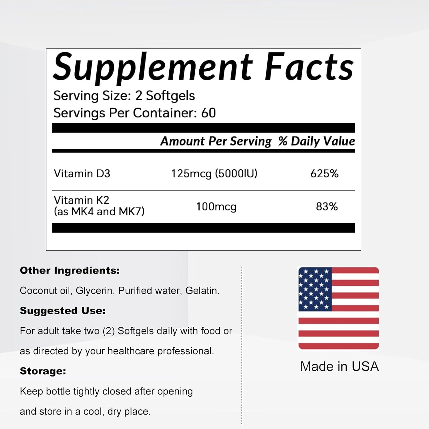 LIIFE Vitamin D3 K2（MK7+MK4） Supplement 5000IU with Organic Extra Virgin Coconut Oil - Supports Calcium Absorption, Bone & Immune Health- Non-GMO 120 Softgels