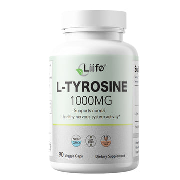LIIFE L-Tyrosine 1000mg, Supports Normal Healthy Nervous System Activity, enhances Focus, and eases Mood* - 90 Capsules - Gluten-Free & Non-GMO