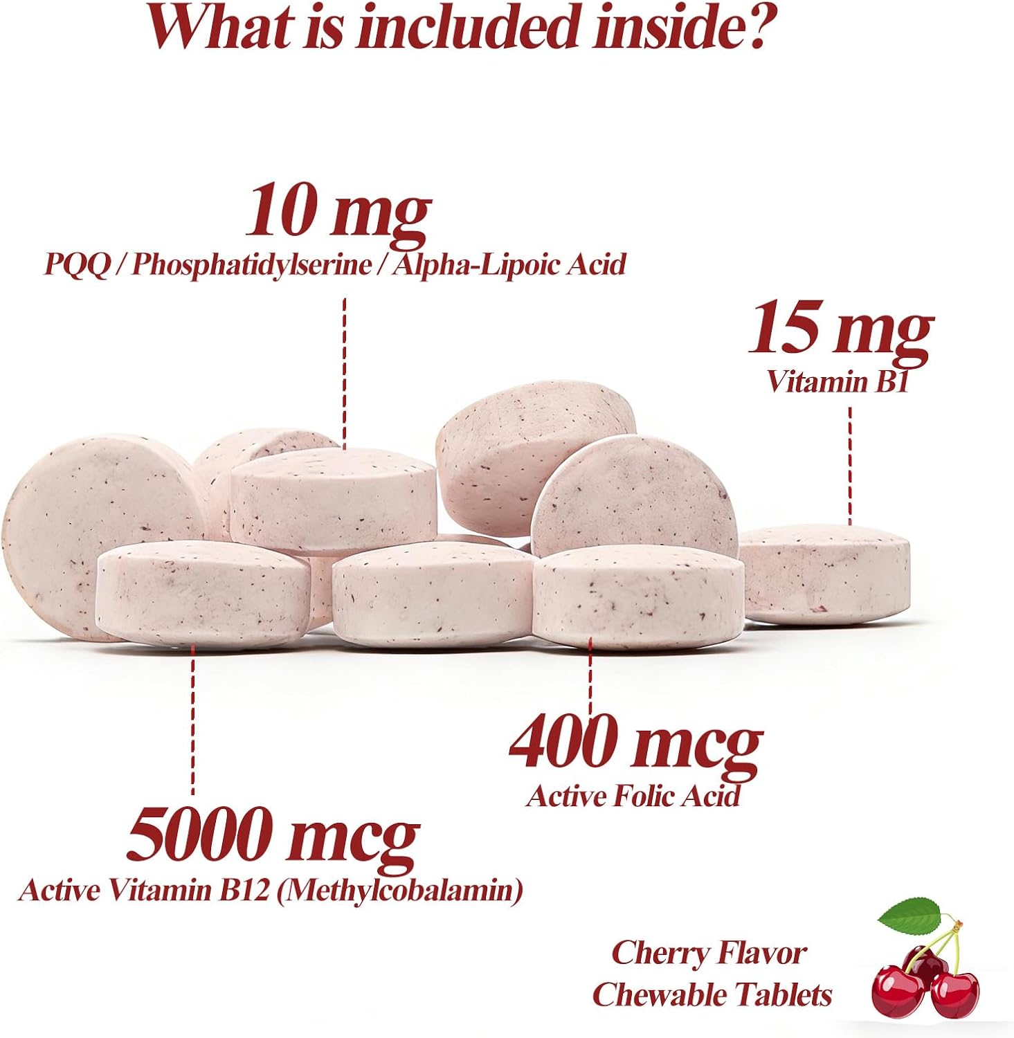 LIIFE Methylcobalamin (Higher PQQ + Vitamin B12) 5000 mcg | Boosts Antioxidant Power & Mitochondrial Support, Promotes Brain & Nerve Health | 180 Chewable Tablets, Gluten-Free Formula, Cherry Flavor