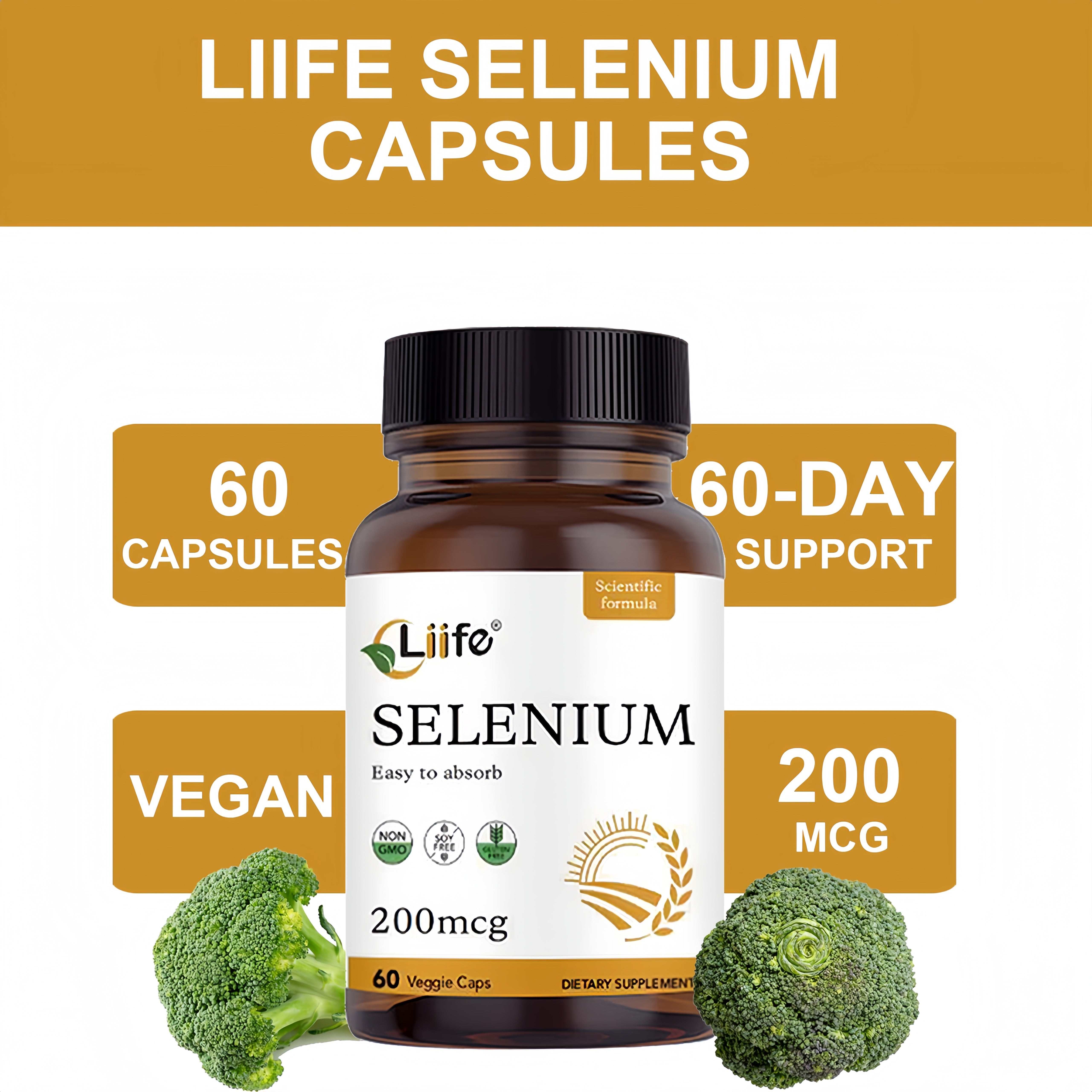 LIIFE Selenium 200 mcg-L-Selenomethionine with Vitamin E & Vitamin B2- Antioxidant for Energy, Heart, & Immune Support