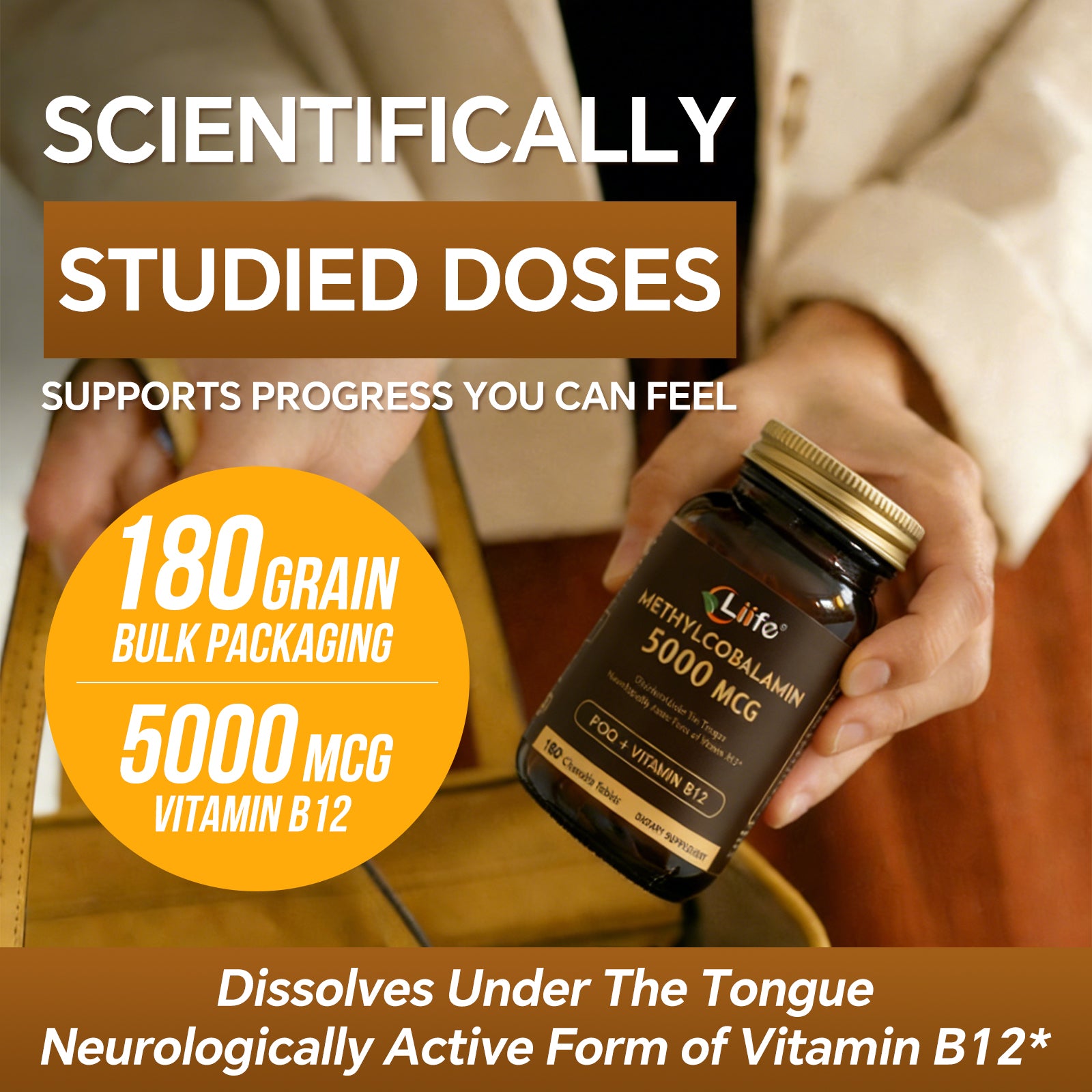LIIFE Vitamin B12 (Methylcobalamin)+ PQQ 5000 mcg | 180 Chewable Tablets | Supports General Energy, Brain & Nervous System Health | Gluten Free | 1 Capsule per Serving*
