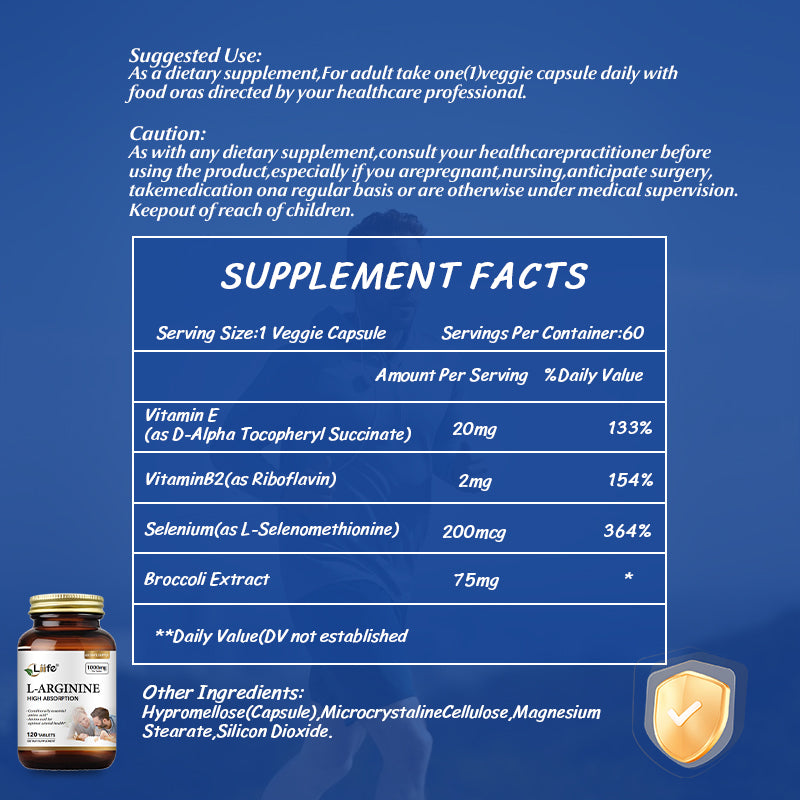 LIIFE L-Arginine | Male Fertility Supplement Support Includes Zinc, Magnesium, Vitamin C, and Ashwagandha |Supporting Blood Flow and Vascular Function– 120 Tablets
