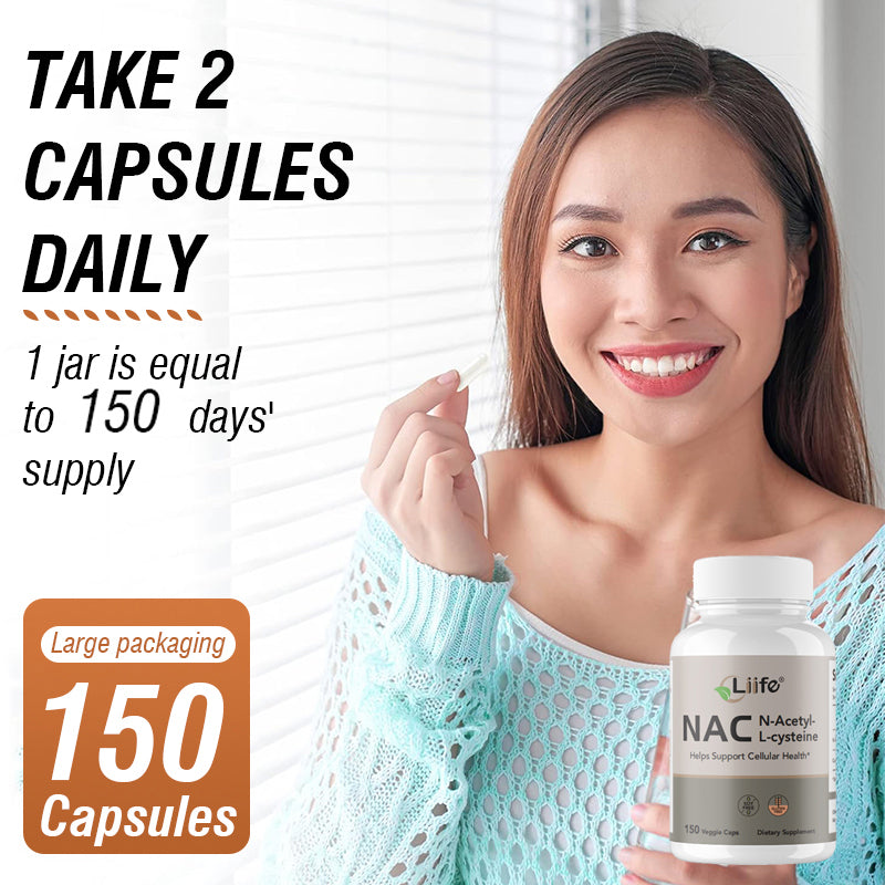 LIIFE NAC (N-Acetylcysteine), 600mg, with L-Methylfolate and Quercetin, Antioxidant, Respiratory Health, Immune & Thyroid Support, Non-GMO, Gluten-Free, Soy-Free, 150 Vegan Capsules