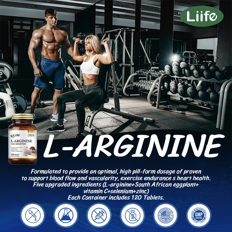 LIIFE L-Arginine | Male Fertility Supplement Support Includes Zinc, Magnesium, Vitamin C, and Ashwagandha |Supporting Blood Flow and Vascular Function– 120 Tablets