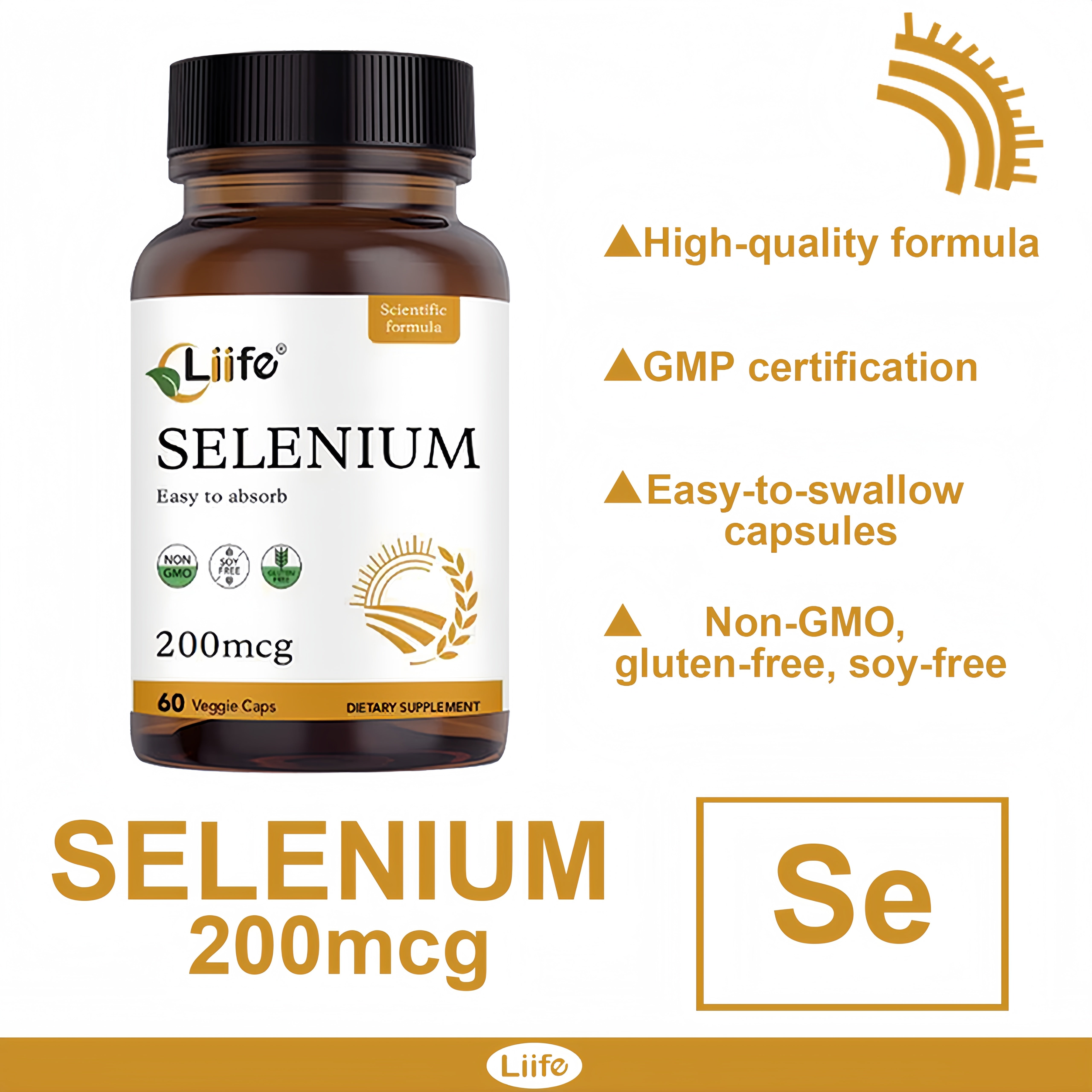 LIIFE Selenium 200 mcg-L-Selenomethionine with Vitamin E & Vitamin B2- Antioxidant for Energy, Heart, & Immune Support