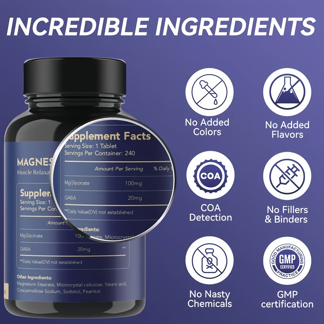 LIIFE Magnesium Glycinate 100mg, Chelated Magnesium with GABA Complex, Supports Restful Sleep, Stress Relief, Bone & Heart Health, High Absorption, 240 Tablets