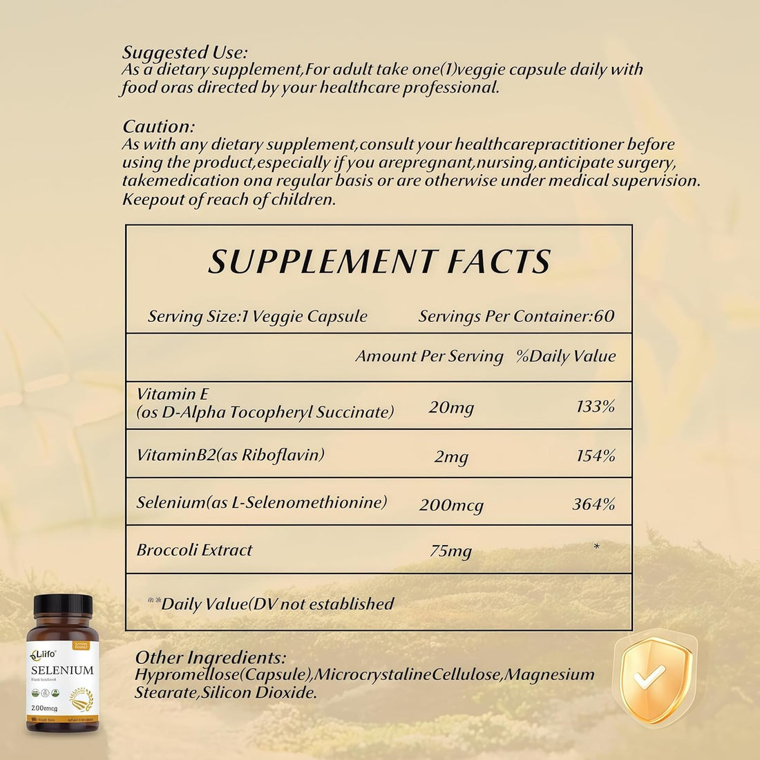 LIIFE Selenium 200 mcg-L-Selenomethionine with Vitamin E & Vitamin B2- Antioxidant for Energy, Heart, & Immune Support