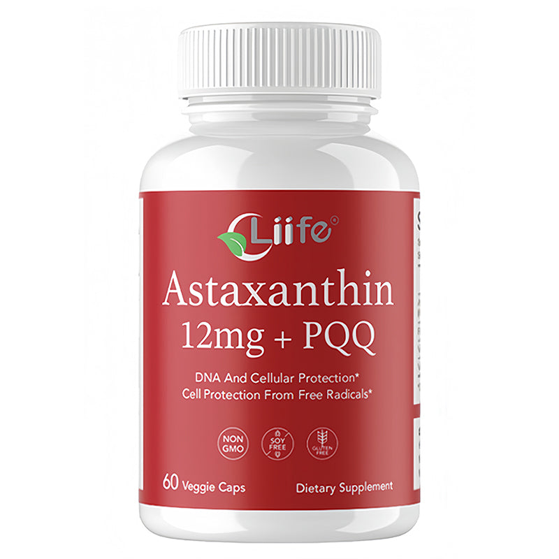 LIIFE Astaxanthin + PQQ | Source of Haematococcus pluvialis | Supports Eye, Joint, Skin & Internal Circulation Health | Natural Tanning & Antioxidant Support | 60 Softgels