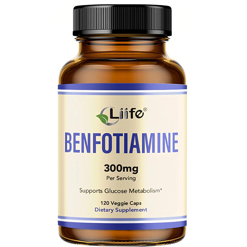 LIIFE Benfotiamine 300mg Per Serving with Leucine Supports Glucose Metabolism & Overall Health,Fat Soluble Vitamin B1 Supplement -120 Veggie Capsules