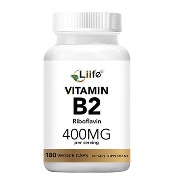 LIIFE High-Dose Vitamin B2 (Riboflavin) 400mg - 180 Vegan Capsules, Energy Metabolism & Mucous Membrane Support, Skin Health Supports Migraine Relief, Gluten-Free Non-GMO
