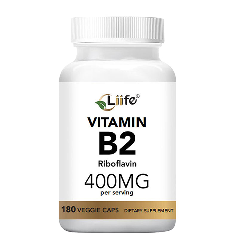 LIIFE High-Dose Vitamin B2 (Riboflavin) 400mg - 180 Vegan Capsules, Energy Metabolism & Mucous Membrane Support, Skin Health Supports Migraine Relief, Gluten-Free Non-GMO