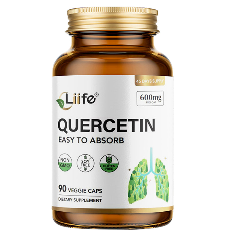 LIIFE Quercetin with Bromelain 600mg, Supports Lung Function, Immune Health & Antioxidant Defense, Non-GMO, Soy-Free, Gluten-Free, 90 Capsules