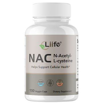 LIIFE NAC (N-Acetylcysteine), 600mg, with L-Methylfolate and Quercetin, Antioxidant, Respiratory Health, Immune & Thyroid Support, Non-GMO, Gluten-Free, Soy-Free, 150 Vegan Capsules