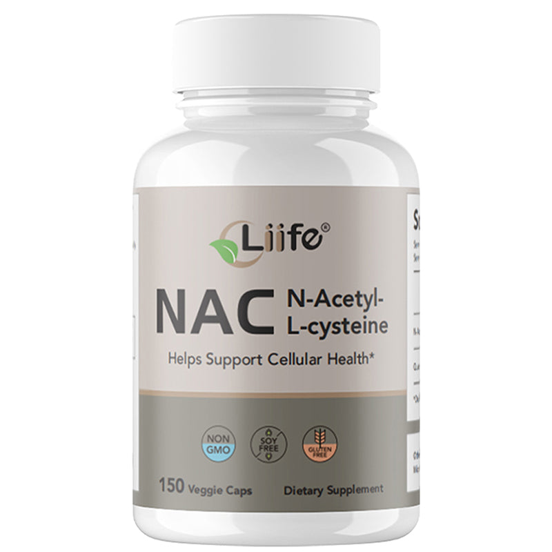 LIIFE NAC (N-Acetylcysteine), 600mg, with L-Methylfolate and Quercetin, Antioxidant, Respiratory Health, Immune & Thyroid Support, Non-GMO, Gluten-Free, Soy-Free, 150 Vegan Capsules