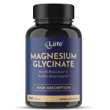 LIIFE Magnesium Glycinate 100mg, Chelated Magnesium with GABA Complex, Supports Restful Sleep, Stress Relief, Bone & Heart Health, High Absorption, 240 Tablets
