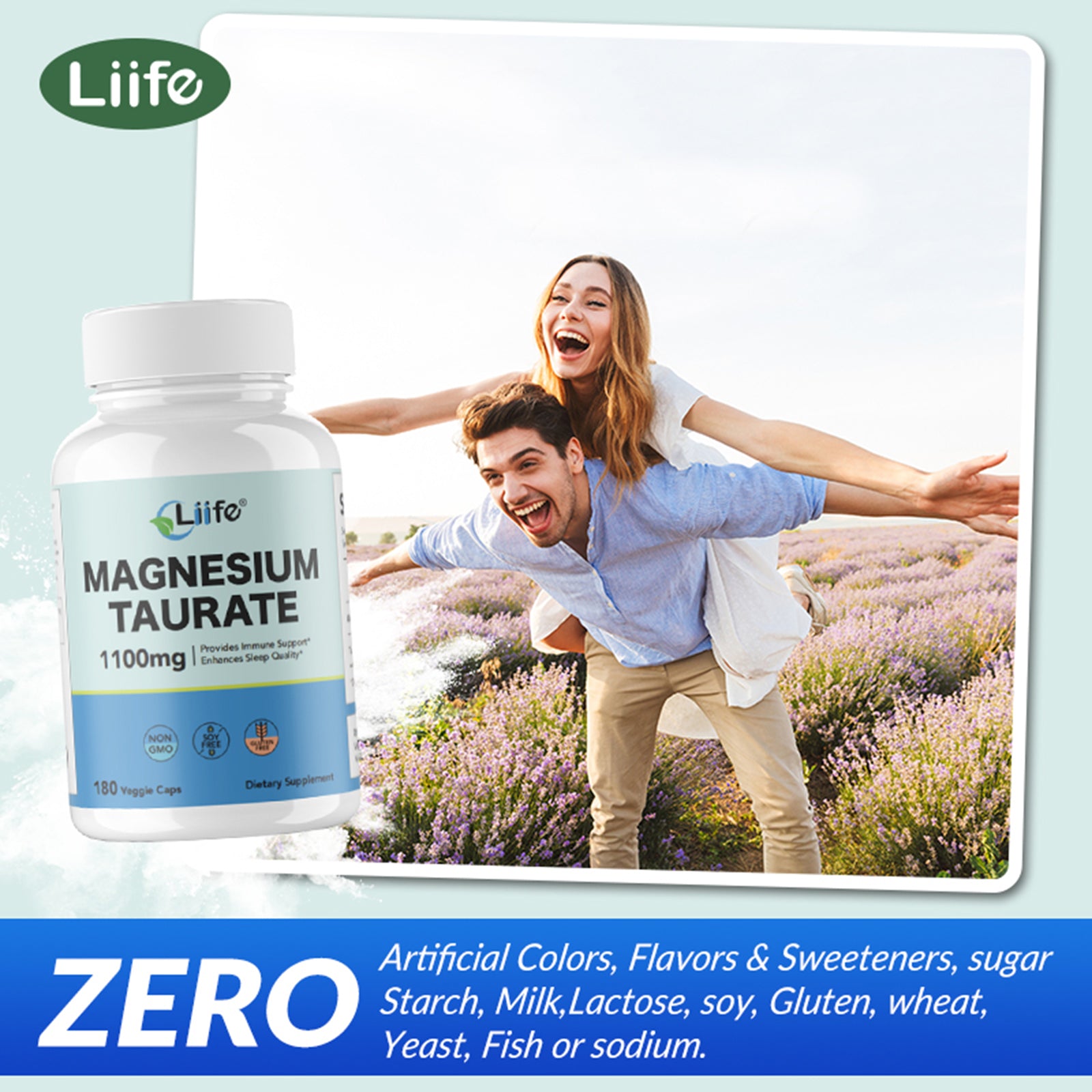 LIIFE Magnesium Taurate 1100mg -180 Vegetarian Capsules-200MG Elemental Magnesium Per Serving - Supports restful Sleep & Helps Maintain Healthy Muscle Function