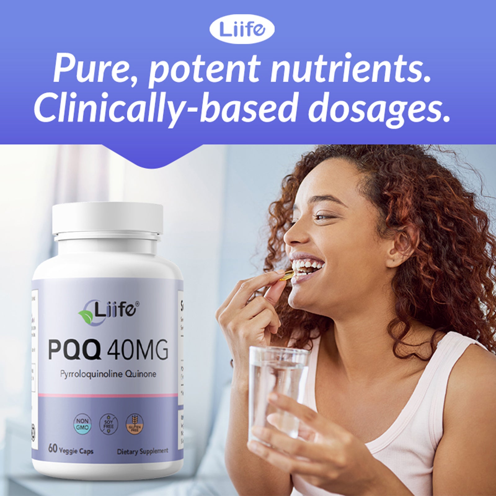 LIIFE High Potency PQQ (30 Servings) – Pyrroloquinoline Quinone as PureQQ for Mitochondrial Support, Cognitive Health & Energy Boost -Non-GMO, Soy-Free, Gluten-Free