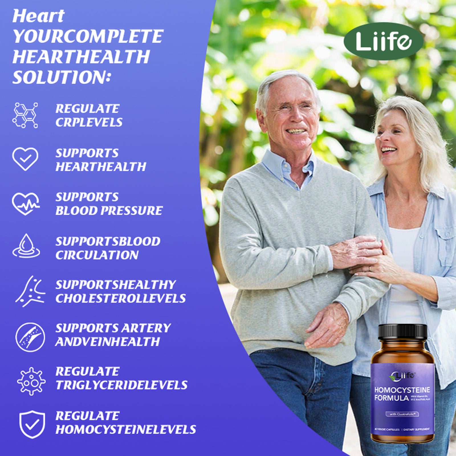 LIIFE Homocysteine Formula – Quatrefolic, B6/B12/Betaine | 60 Veggie Caps, Homocysteine Metabolism & Methylation Heart Health Support