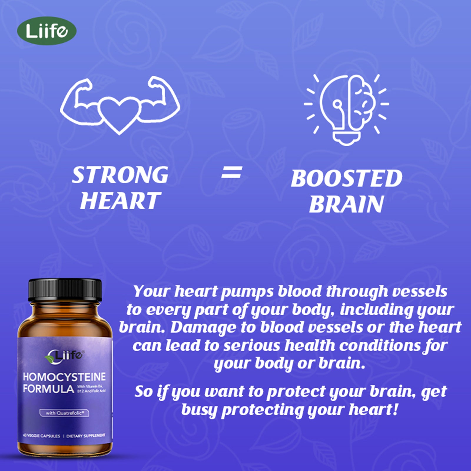 LIIFE Homocysteine Formula – Quatrefolic, B6/B12/Betaine | 60 Veggie Caps, Homocysteine Metabolism & Methylation Heart Health Support