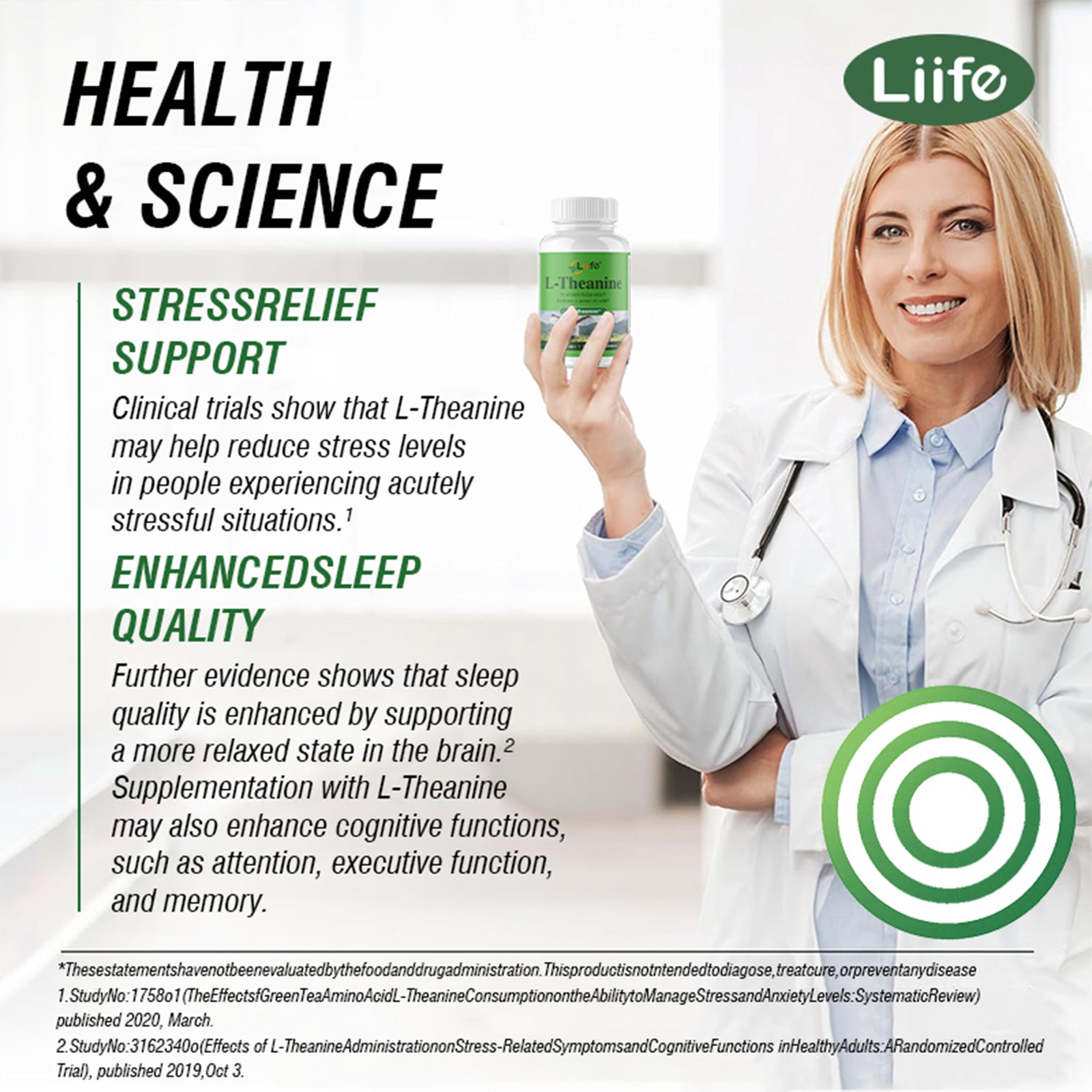 LIIFE L-Theanine (Suntheanine®) with GABA– 60 Veggie Capsules Support with Magnesium & Black Pepper for a Healthy Stress Response, Relaxation, and Focus Increases Brain Alpha-Wave Production*